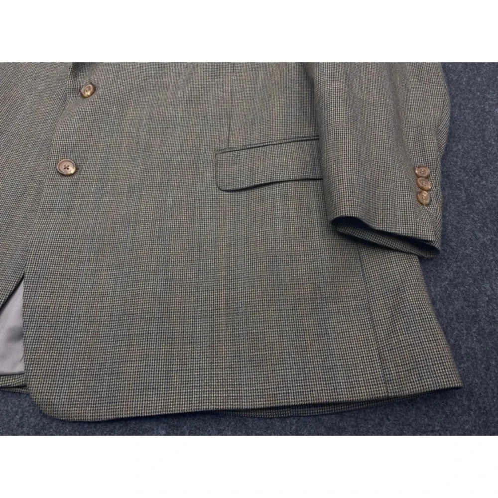 Ralph Lauren Wool Blazer Jacket Mens 56R Olive Brown Micro Check Two Button